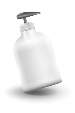 a white plastic bottle with a black cap