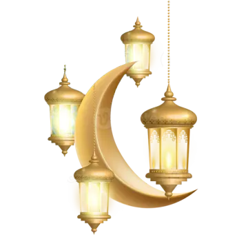 a crescent with two lanterns hanging from it