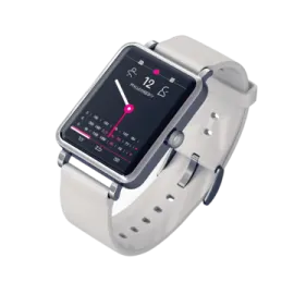 a smart watch with a white band