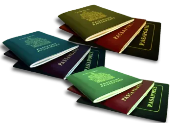 four passports on a white background