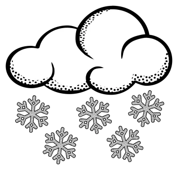 a black and white cloud with snowfls on it