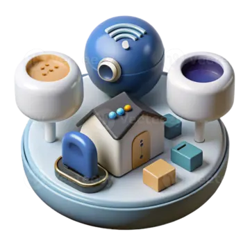 an image of a house with various objects around it