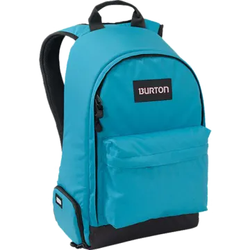 a blue backpack with the word burton on it