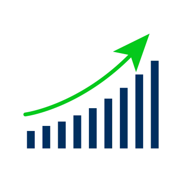 a bar chart with an arrow pointing upward