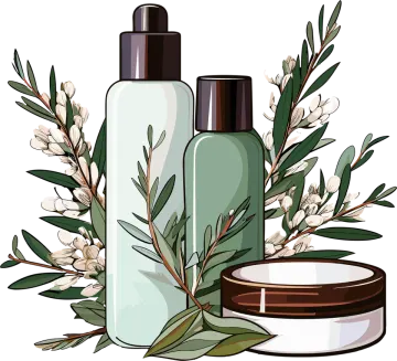 a set of cosmetics products with flowers and leaves