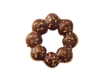 a chocolate covered donut on a white background