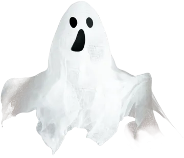 a white ghost with black eyes and a black nose