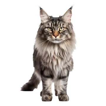 a gray and black cat with long hair