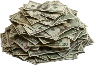 a pile of money on a white background