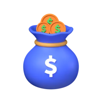 a blue bag filled with money