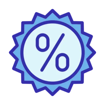 a blue and white icon of a percent sign