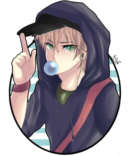 an anime character with a hoodie and green eyes