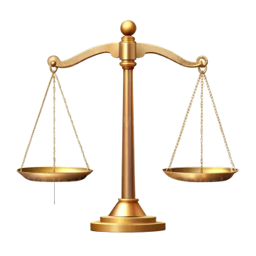 a golden balance scale on a white background