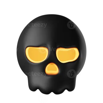 a black skull with yellow eyes
