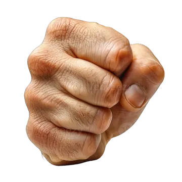 an old man's fist with a white background