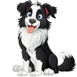 a black and white dog with its tongue out