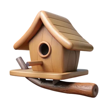 a wooden birdhouse on a white background