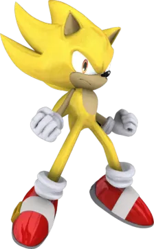 a yellow and white sonic with red shoes