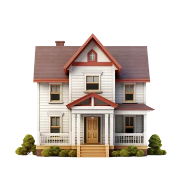 a small white house with a red roof