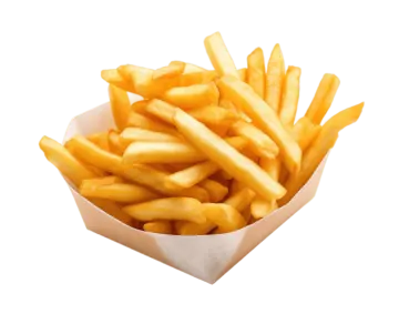 a basket of french fries on a white background