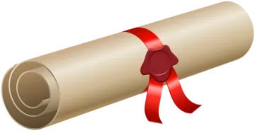 a rolled up scroll with a red ribbon