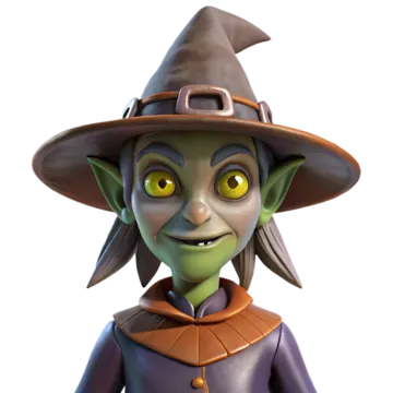 a cartoon character in a witch costume