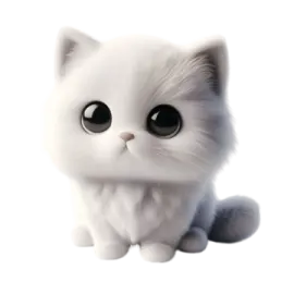 a white cat with big eyes sitting down