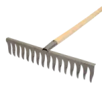 a rake with wooden handle on a white background