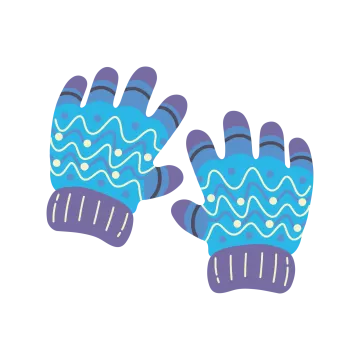 two gloves with blue and purple designs