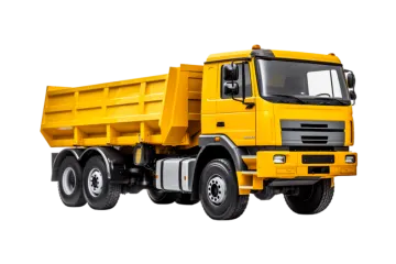 a yellow dump truck on a white background