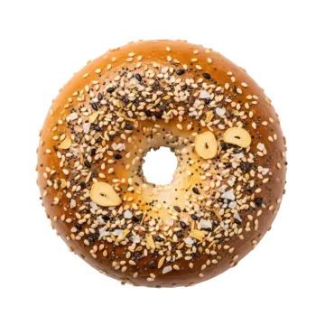 a bagel with nuts and seeds on it