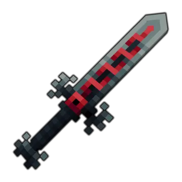 a sword with red and black pixels on it