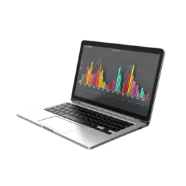 a laptop with graphs on the screen