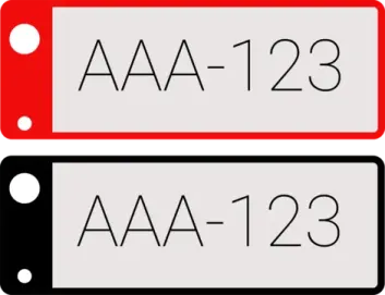 two red and white tags with the words aaa - 123