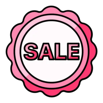 a pink rosette with the word sale on it