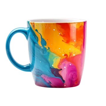 a colorful coffee mug on a white background