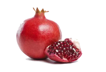 a pome with a half cut open on a white background