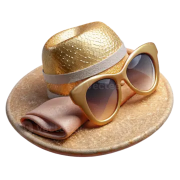 a hat and sunglasses on top of a plate