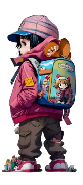 a cartoon character with a backpack on his back
