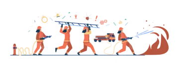 a group of people working on a fire