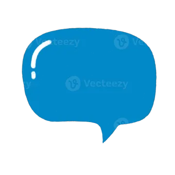 a blue speech bubble on a white background