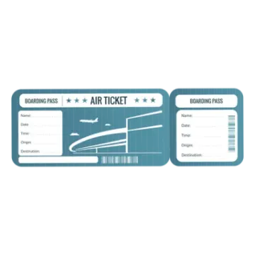 a boarding ticket with an airplane in the background