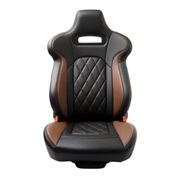 a black and brown car seat on a white background