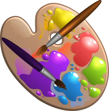 a palette with paint and a brush