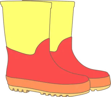 a pair of red and yellow rain boots