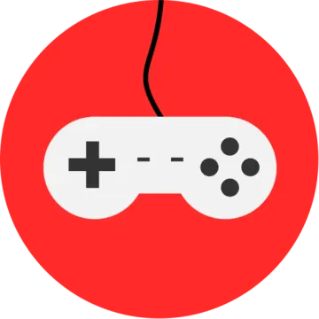 a video game controller in a red circle