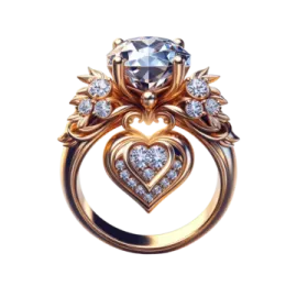 an engagement ring with a heart surrounded by diamonds