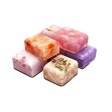 four soaps in different colors and designs