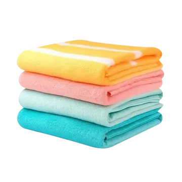 a stack of towels in different colors