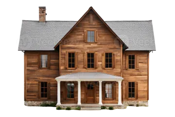 a wooden house on a white background